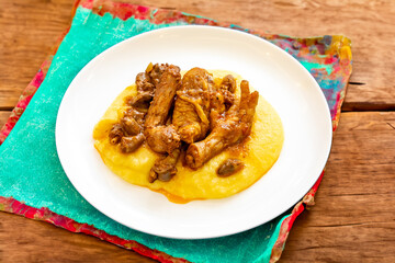 Traditional and rustic Brazilian dish, free-range chicken with polenta. Real food