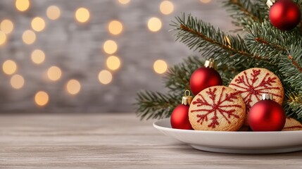 Festive Christmas Cookies Ornaments on Wooden Table