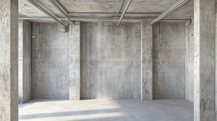Spacious and Minimalist Concrete Interior with Raw Textured Walls, Empty Area Ideal for Modern Architecture, Renovation Projects, and Artistic Installations