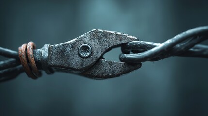A close-up of pliers gripping a twisted wire, showcasing tension and strength.