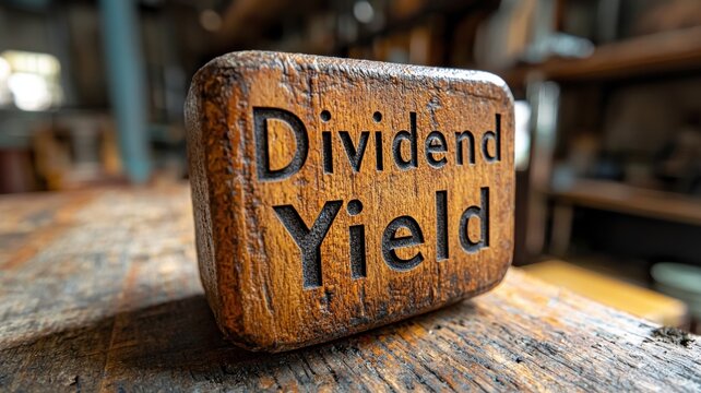 Demonstrating dividend yield with a wooden block artisan workshop product photography rustic environment close-up viewpoint financial concept - Powered by Adobe