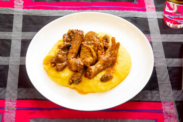 Traditional and rustic Brazilian dish, free-range chicken with polenta. Real food