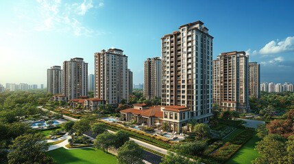 Fototapeta premium Luxury Apartment Complex: Modern Architecture and Landscaping