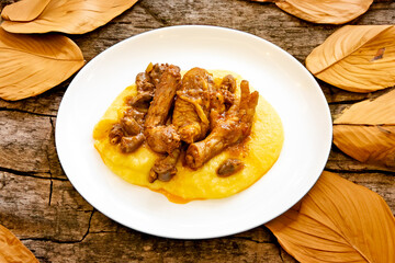 Traditional and rustic Brazilian dish, free-range chicken with polenta. Real food