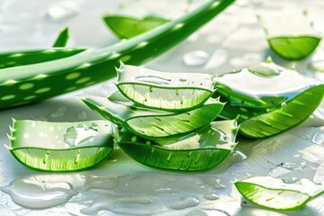 Aloe slices arranged neatly on a table, perfect for decoration or display