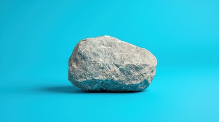 Fototapeta premium Single Grey Boulder Stone on Blue Background Geology Nature 3D Render