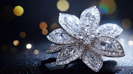 Fototapeta premium Exquisite Close-Up of a Shimmering Brooch with Sparkling Gemstones, Perfect for Additions to Jewelry Collections and Fashion Accessories Photography