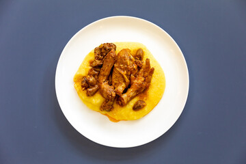 Traditional and rustic Brazilian dish, free-range chicken with polenta. Real food