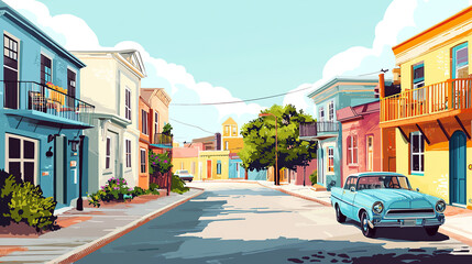 Obraz premium street, city, car, traffic, road, building, cars, urban, transportation, train, generative, ai, architecture, taxi, old, travel, cuba, transportation, town, new york, buildings, house, driving, downto
