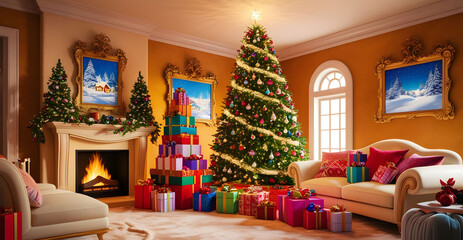 living room with christmas decorations
