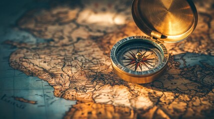 Vintage Compass on an Old World Map