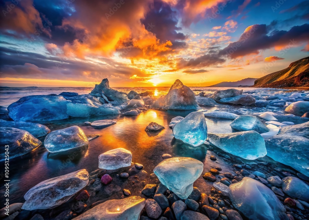 Aufkleber surreal composition of intricate patterns created by ice and stones merging in a dreamlike landscape