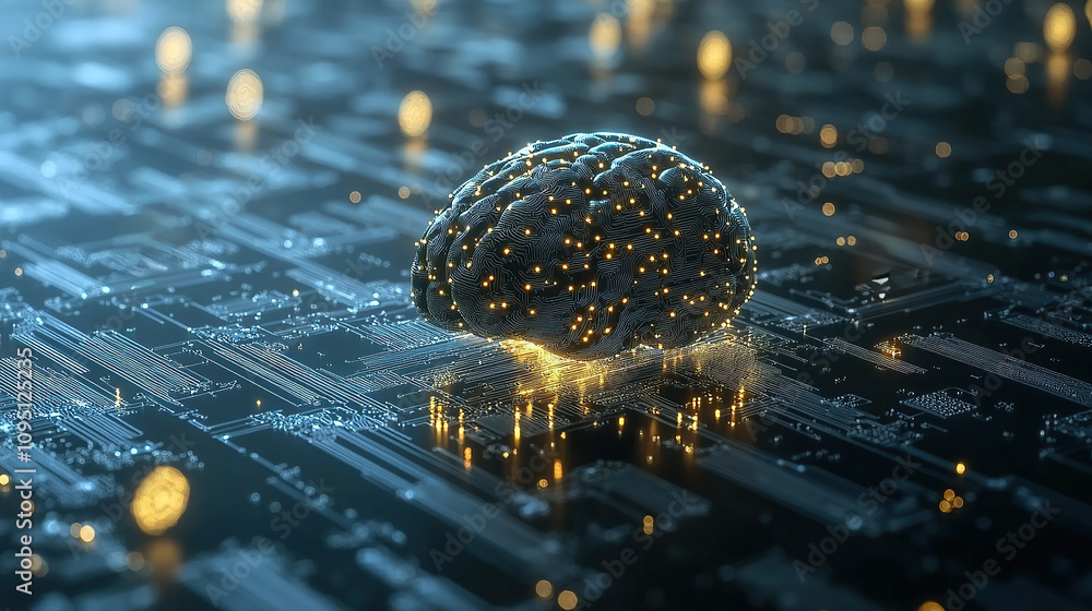 Aufkleber a digital brain on a circuit board, symbolizing ai and technology integration.