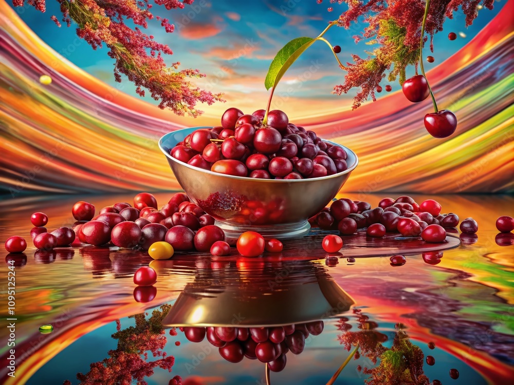 Aufkleber surreal cranberry sauce experience: a dreamlike exploration of colorful textures and reflections in 