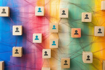 Interconnected Wooden Cubes Diverse Community on Vibrant Background