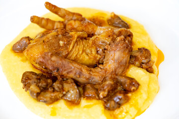Traditional and rustic Brazilian dish, free-range chicken with polenta. Real food