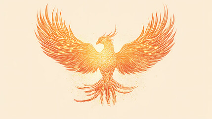 Obraz premium A fiery phoenix spreads its wings against a light background. Golden Phoenix Rebirth. Illustration