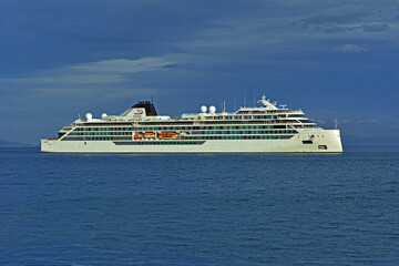 The Viking Polaris cruise ship in Ushuaia Bay
