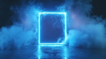 Obraz premium Luminous Neon Square in Mystical Blue Haze: An Enigmatic Digital Art