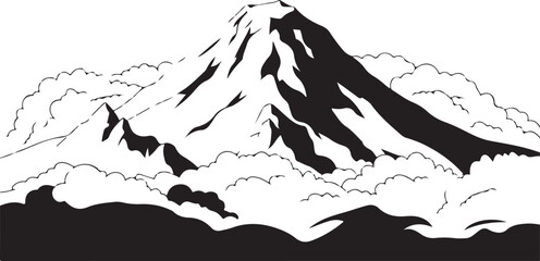 International Mountain Day Line Art Drawing - Vector Illustration