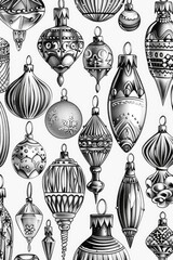 Fototapeta premium Black and white illustration of Christmas ornaments