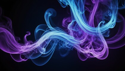 Fototapeta premium Dynamic swirls of electric smoke create mesmerizing patterns in vibrant shades of blue and purple against a dark background