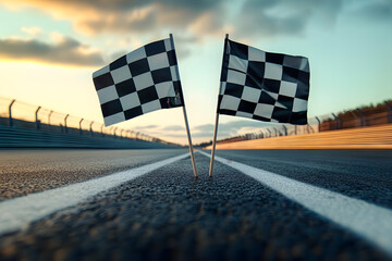 Fototapeta premium Two checkered flags on a race track, used as finish markers for racing competitions