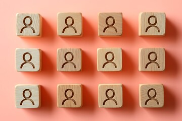 Light Pink Wooden Cubes Geometric Personnel Icons Flat Lay