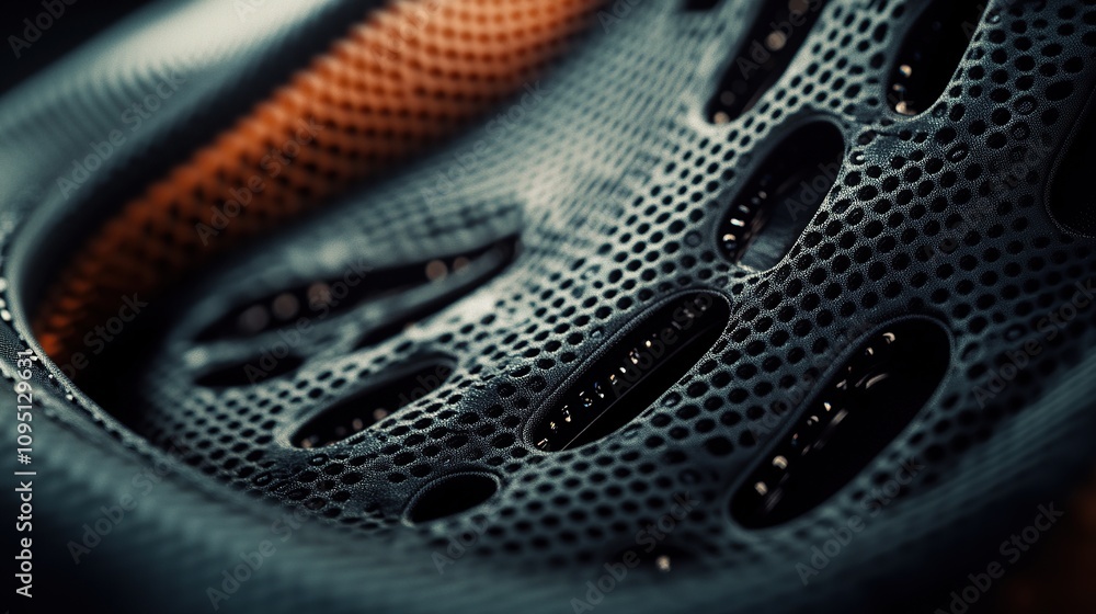 Poster close-up of a textured material with perforations, showcasing design and functionality.