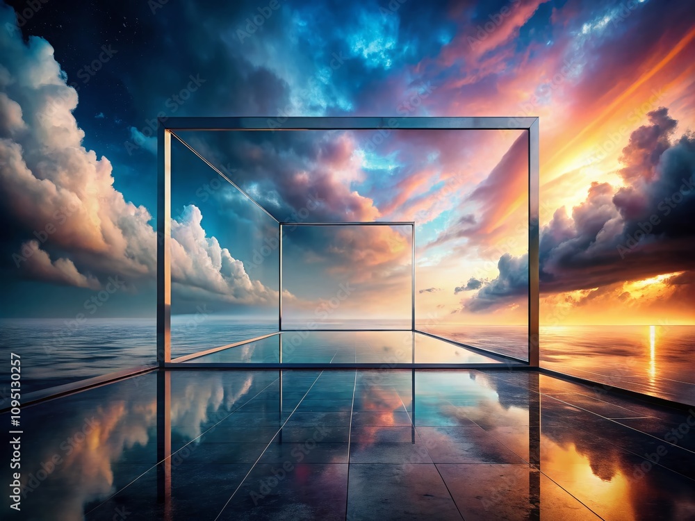 Poster Surreal Representation of an Empty Speech Square Against a Dreamlike Background Featuring Abstract Shapes and Ethereal Colors for Unique Visual Narratives