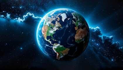 Fototapeta premium Planet Earth glowing in space for Earth Day celebration.