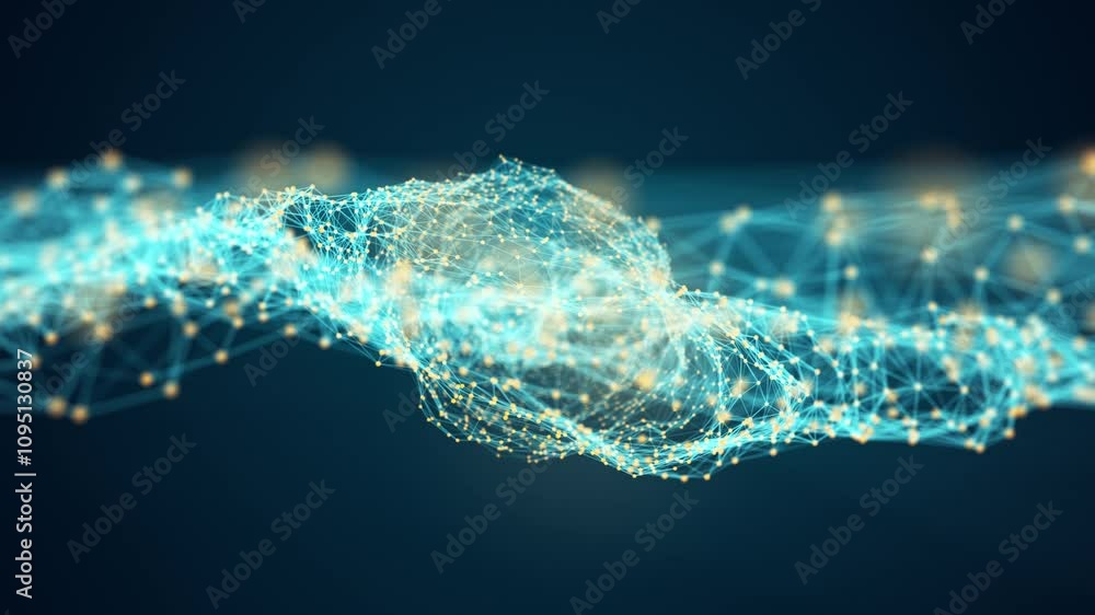 Aufkleber motion graphic of blue dot and line mesh connection with polygonal technology abstract background