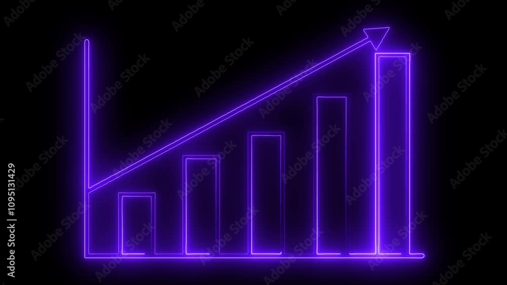 Poster abstract neon business growth and graph chart icon animation background.business graph chart with gr