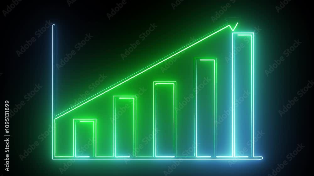Poster abstract neon business growth and graph chart icon animation background.business graph chart with gr