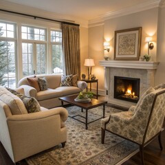 Fototapeta premium living room with fireplace
