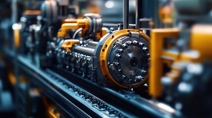 Fototapeta premium Close-up of industrial machinery with intricate components and vibrant colors.