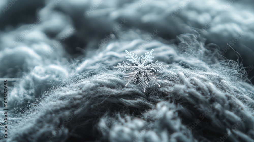 Poster A Delicate Snowflake Resting on a Soft, Fuzzy Surface