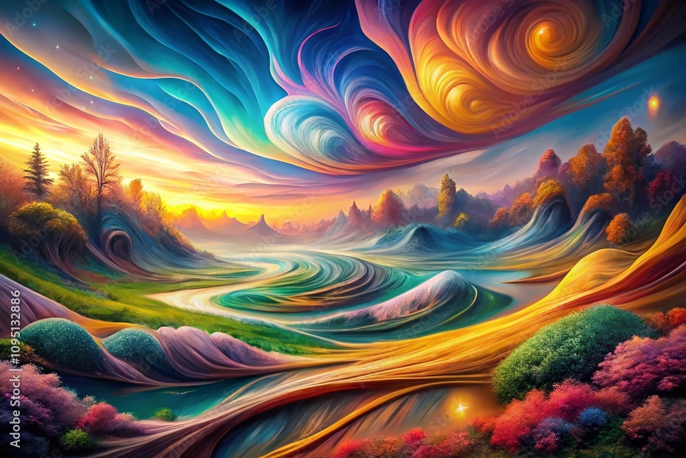 Poster surreal swirl background with vivid colors and dreamlike patterns for creative projects and abstract