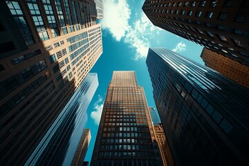 Low Angle Modern Skyscrapers, Geometric Glass Facades