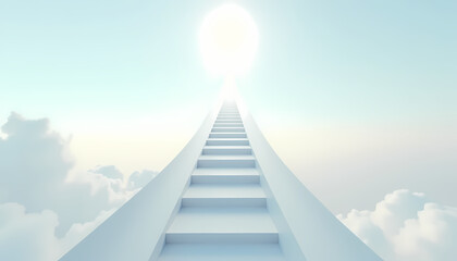 First-person perspective of a staircase leading to the sky, symbolizing goal achievement and success, ideal for motivational visuals.