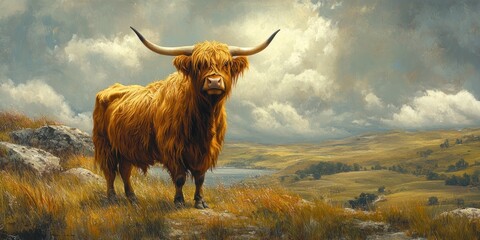 Highland Cow Stands Proudly In A Majestic Landscape