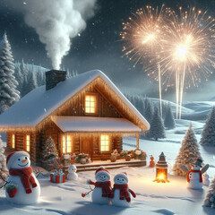 christmas house in the snow