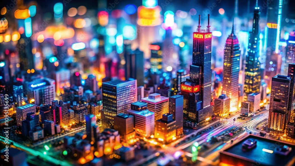 Poster tilt-shift photography of matrix editable text effect with dynamic font style, showcasing a futurist