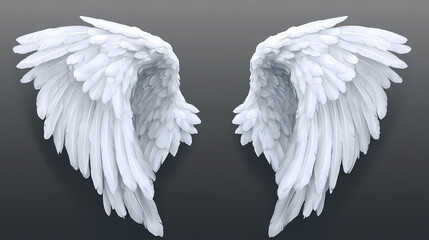 Elegant pair of white angel wings on an isolated background. Ethereal Angel Wings. Illustration