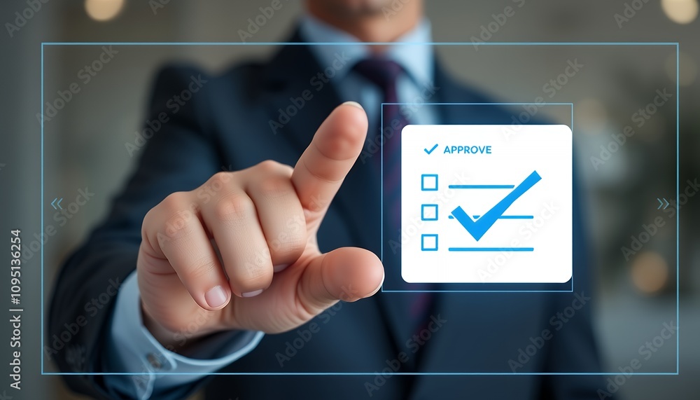 Aufkleber businessman with a check mark symbolizing document approval, project acceptance, and quality assuran