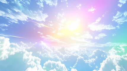 Obraz premium digital technology rainbow sky clouds illustration poster background