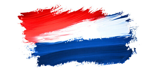dutch flag painted using brush isolated over white (transparent) background; simple netherlands country sybol