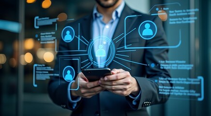 Businessman Efficiently Reviewing Virtual Documents with Checkboxes for Compliance and Quality Inspection Guidelines