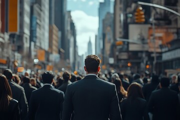 Man in Gray Suit, Rush Hour Commute, City Background Blur