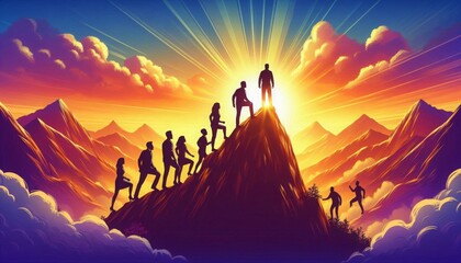Fototapeta premium Mountain Climbing Adventure at Sunrise